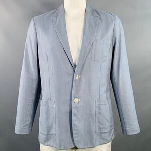 MYTHS Size 42 White Navy Nailhead Cotton Notch Lapel Jacket